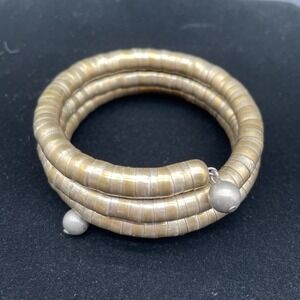 Golden Alloy Adjustable Wrap Snake Bracelet Cup Beads Boho Style Spiral 3 Coils